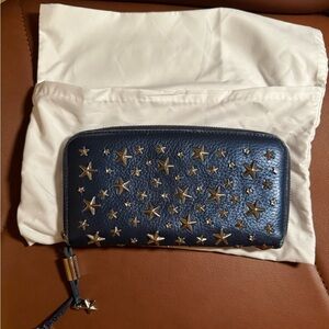 Jimmy Choo Starry Zip Around Long Wallet in Metallic Blue